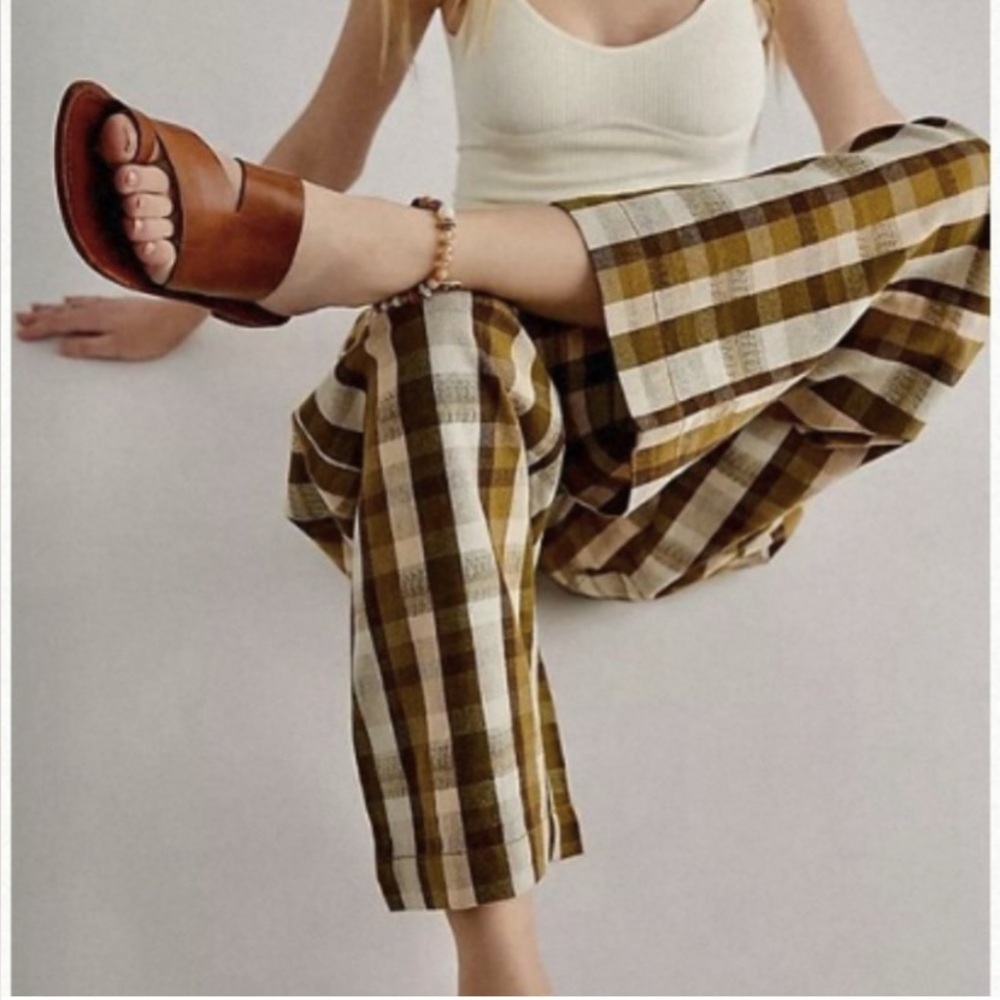 Free People Love Buzz Straight-leg Plaid Check Pants- Olive Combo - Picture 4 of 5